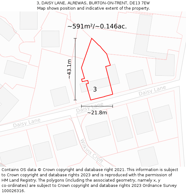 3, DAISY LANE, ALREWAS, BURTON-ON-TRENT, DE13 7EW: Plot and title map