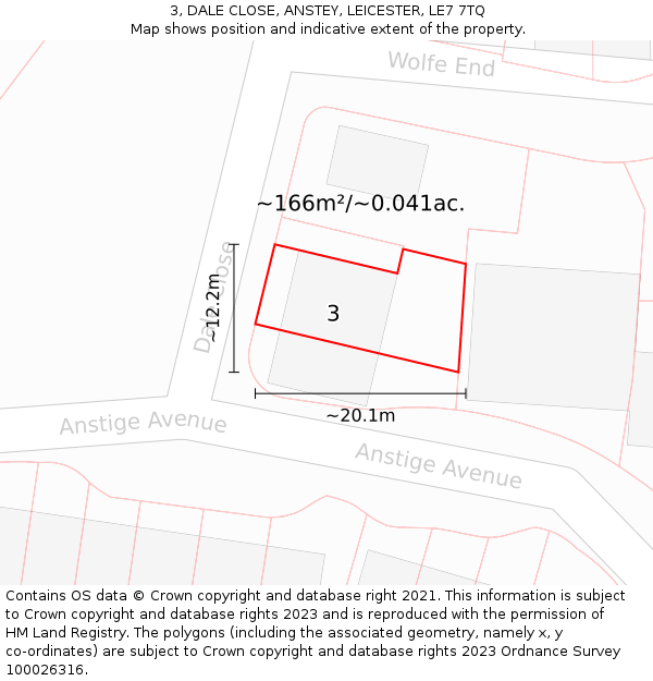 3, DALE CLOSE, ANSTEY, LEICESTER, LE7 7TQ: Plot and title map