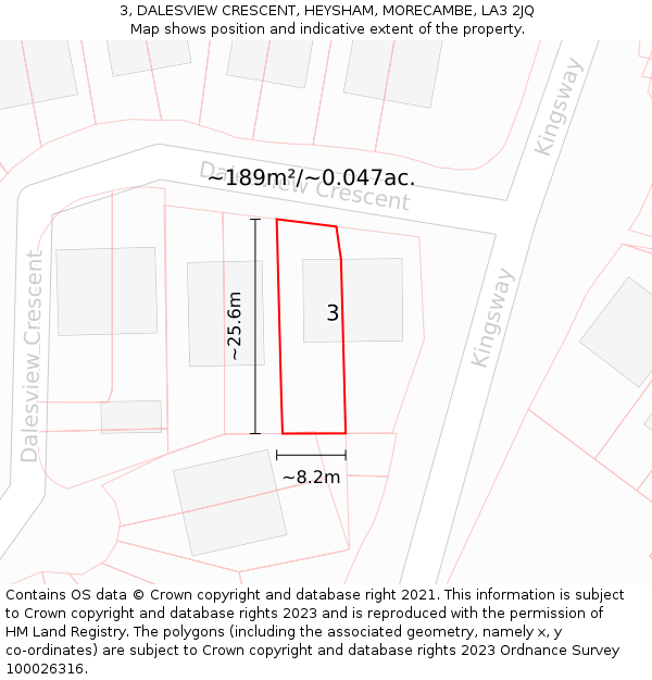 3, DALESVIEW CRESCENT, HEYSHAM, MORECAMBE, LA3 2JQ: Plot and title map