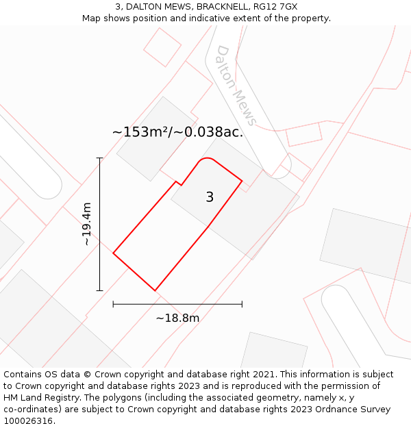 3, DALTON MEWS, BRACKNELL, RG12 7GX: Plot and title map