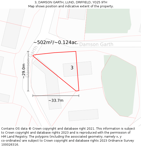 3, DAMSON GARTH, LUND, DRIFFIELD, YO25 9TH: Plot and title map