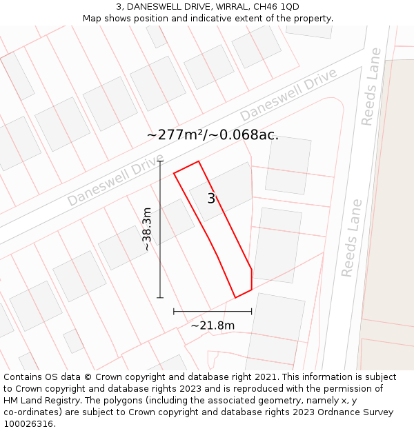 3, DANESWELL DRIVE, WIRRAL, CH46 1QD: Plot and title map