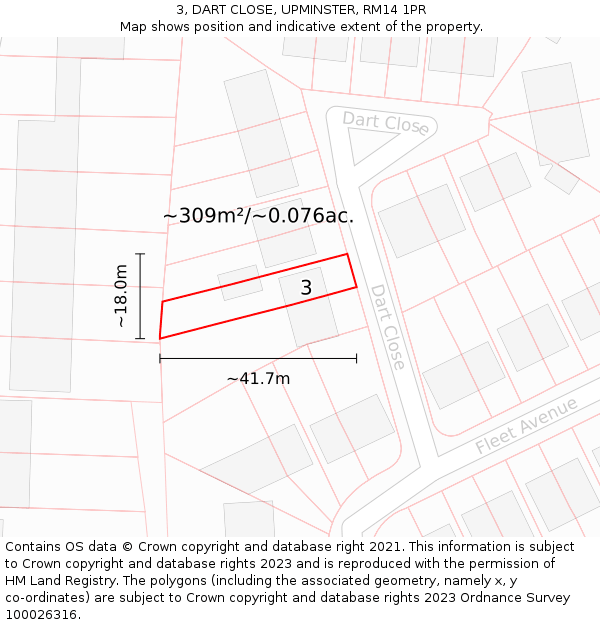 3, DART CLOSE, UPMINSTER, RM14 1PR: Plot and title map