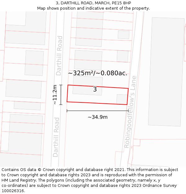 3, DARTHILL ROAD, MARCH, PE15 8HP: Plot and title map