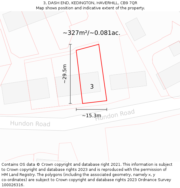 3, DASH END, KEDINGTON, HAVERHILL, CB9 7QR: Plot and title map