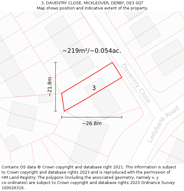 3, DAVENTRY CLOSE, MICKLEOVER, DERBY, DE3 0QT: Plot and title map