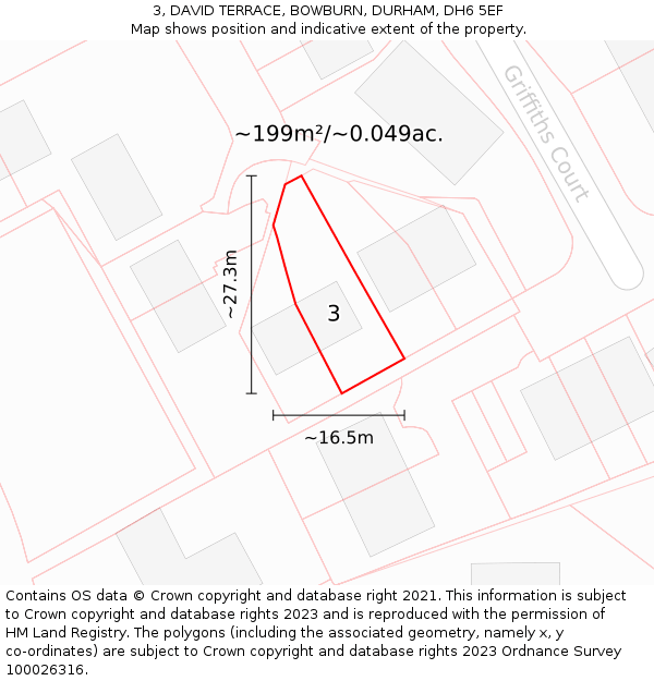 3, DAVID TERRACE, BOWBURN, DURHAM, DH6 5EF: Plot and title map