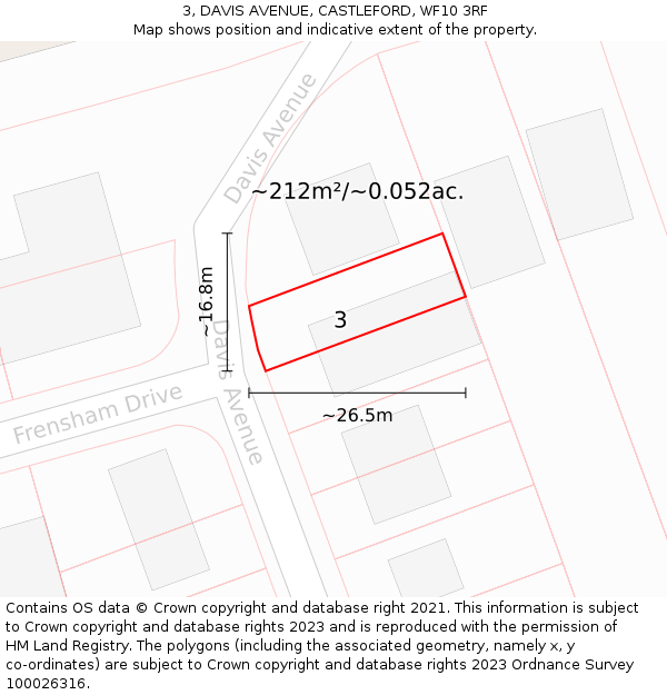 3, DAVIS AVENUE, CASTLEFORD, WF10 3RF: Plot and title map