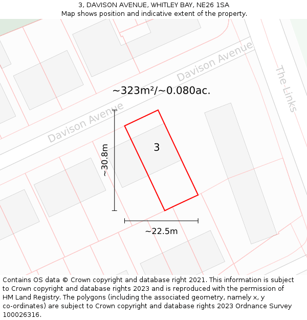 3, DAVISON AVENUE, WHITLEY BAY, NE26 1SA: Plot and title map