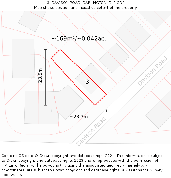 3, DAVISON ROAD, DARLINGTON, DL1 3DP: Plot and title map