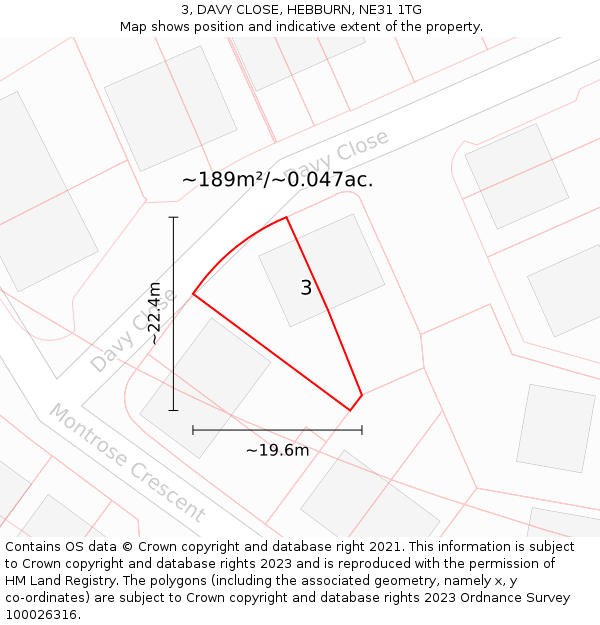 3, DAVY CLOSE, HEBBURN, NE31 1TG: Plot and title map