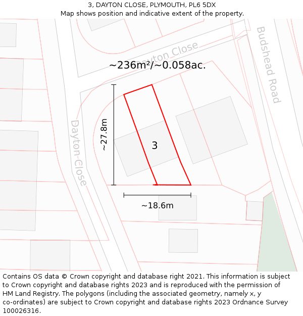 3, DAYTON CLOSE, PLYMOUTH, PL6 5DX: Plot and title map