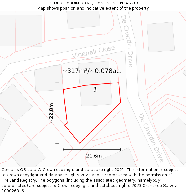3, DE CHARDIN DRIVE, HASTINGS, TN34 2UD: Plot and title map