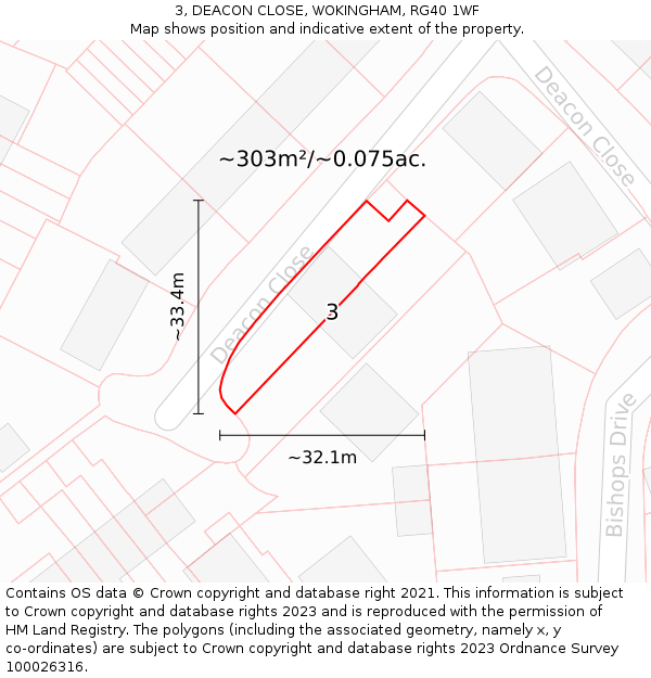 3, DEACON CLOSE, WOKINGHAM, RG40 1WF: Plot and title map