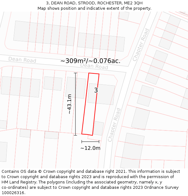 3, DEAN ROAD, STROOD, ROCHESTER, ME2 3QH: Plot and title map
