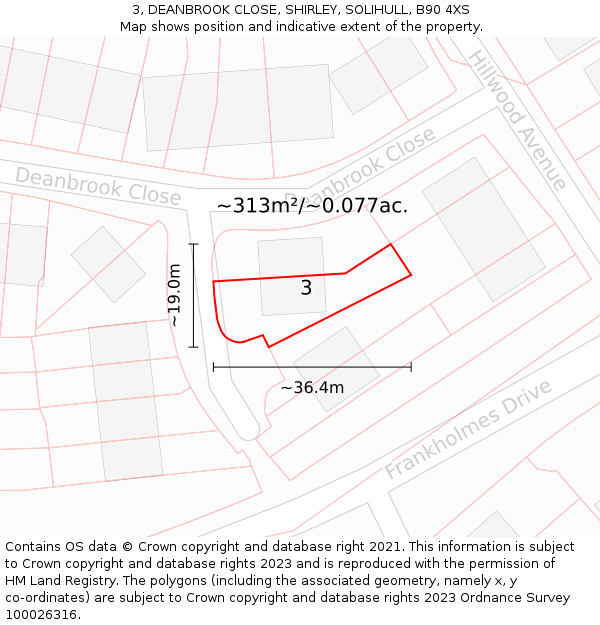 3, DEANBROOK CLOSE, SHIRLEY, SOLIHULL, B90 4XS: Plot and title map