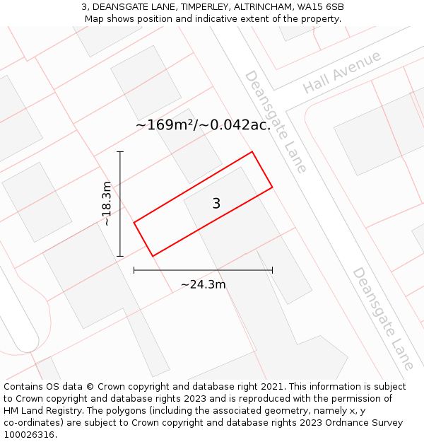 3, DEANSGATE LANE, TIMPERLEY, ALTRINCHAM, WA15 6SB: Plot and title map