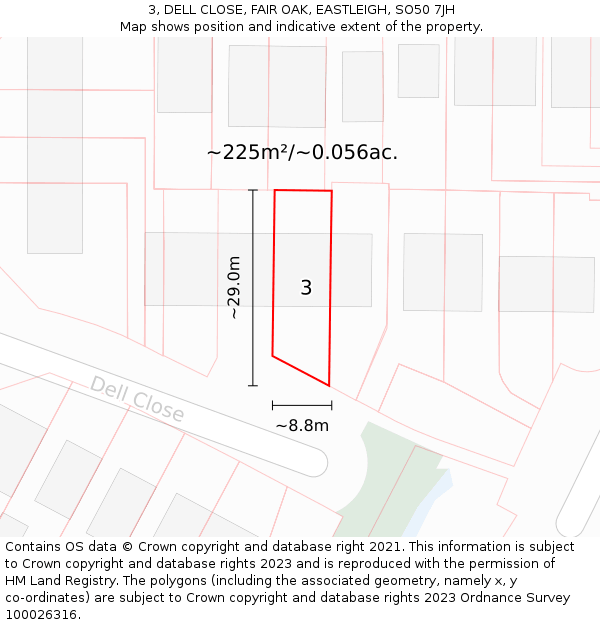 3, DELL CLOSE, FAIR OAK, EASTLEIGH, SO50 7JH: Plot and title map