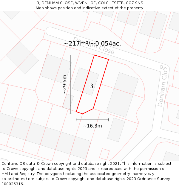 3, DENHAM CLOSE, WIVENHOE, COLCHESTER, CO7 9NS: Plot and title map