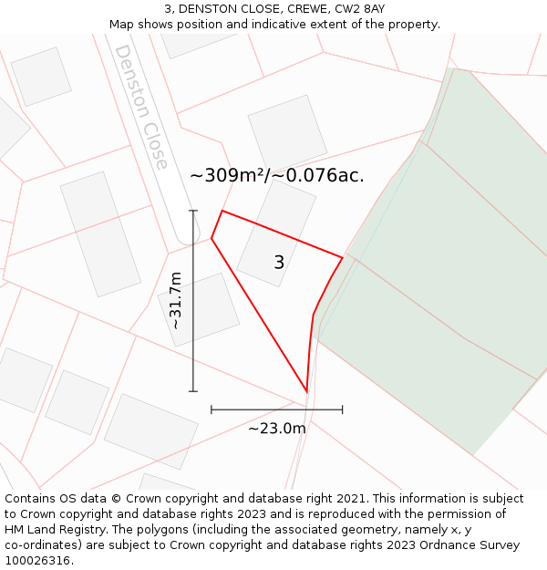 3, DENSTON CLOSE, CREWE, CW2 8AY: Plot and title map