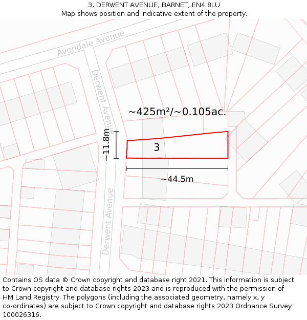 3, DERWENT AVENUE, BARNET, EN4 8LU: Plot and title map