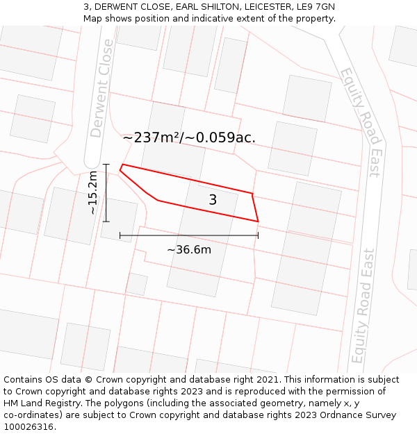 3, DERWENT CLOSE, EARL SHILTON, LEICESTER, LE9 7GN: Plot and title map