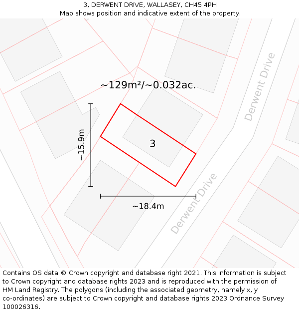 3, DERWENT DRIVE, WALLASEY, CH45 4PH: Plot and title map