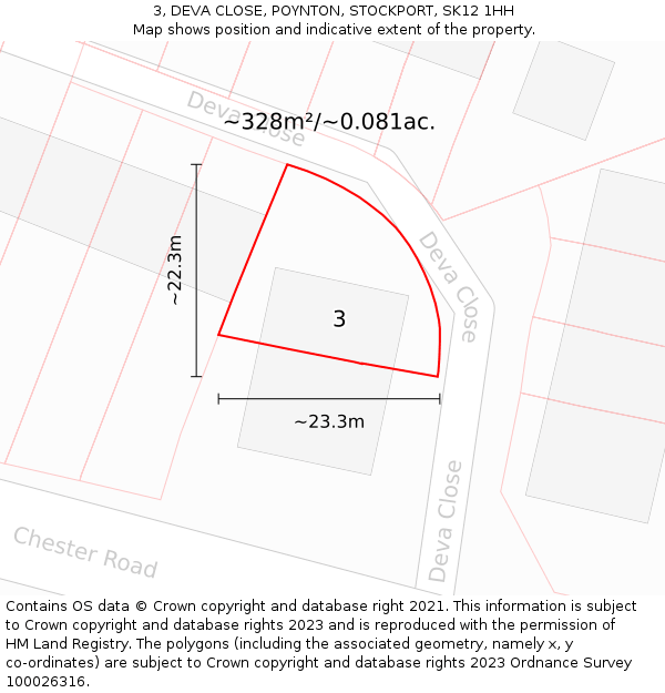 3, DEVA CLOSE, POYNTON, STOCKPORT, SK12 1HH: Plot and title map