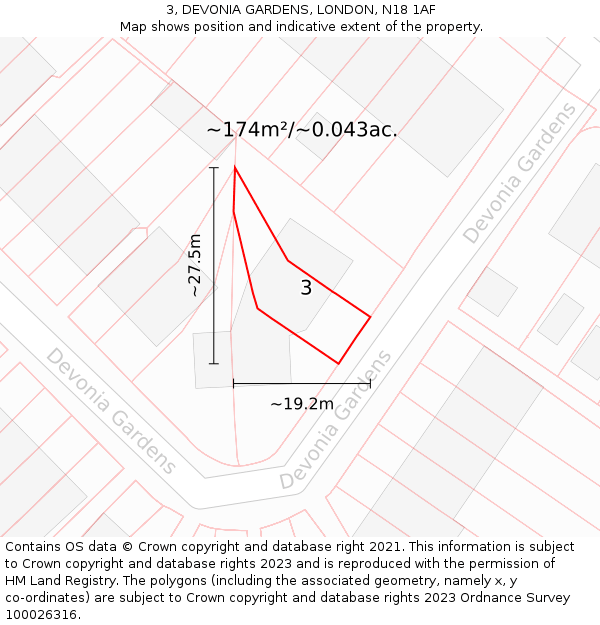 3, DEVONIA GARDENS, LONDON, N18 1AF: Plot and title map