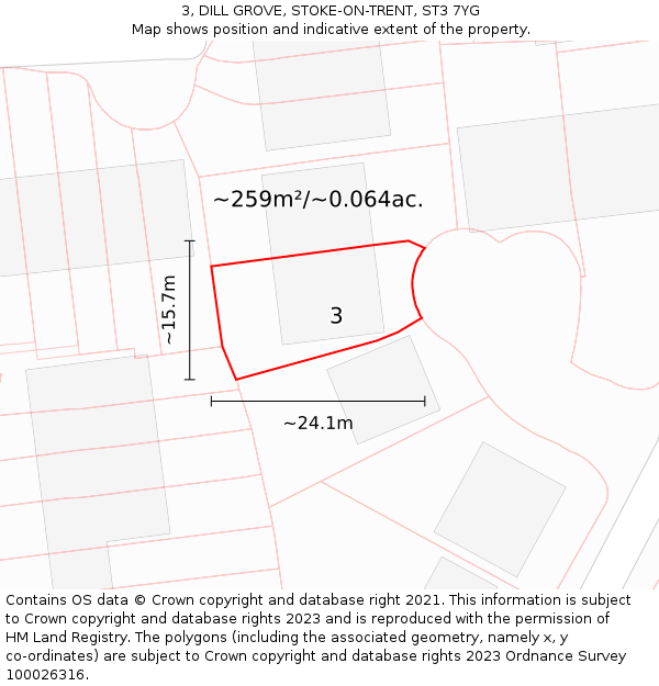 3, DILL GROVE, STOKE-ON-TRENT, ST3 7YG: Plot and title map