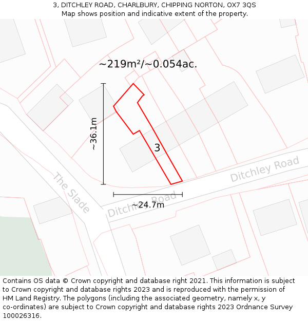 3, DITCHLEY ROAD, CHARLBURY, CHIPPING NORTON, OX7 3QS: Plot and title map