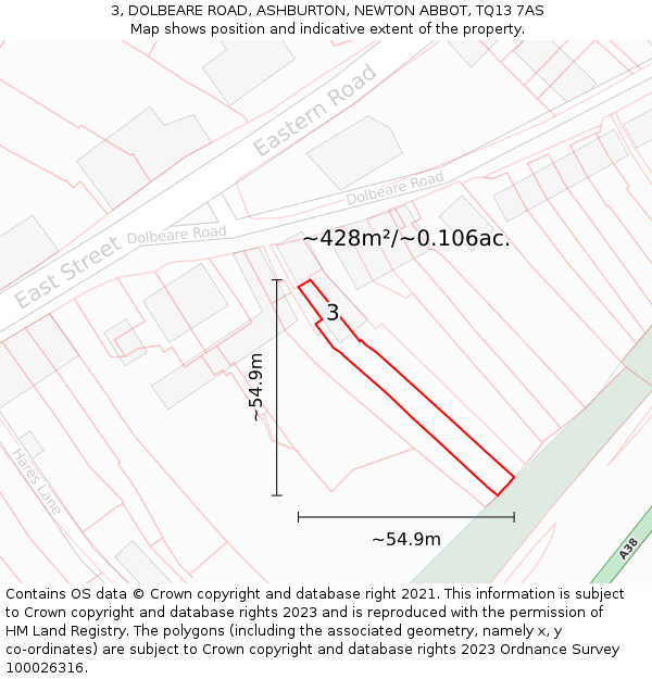 3, DOLBEARE ROAD, ASHBURTON, NEWTON ABBOT, TQ13 7AS: Plot and title map