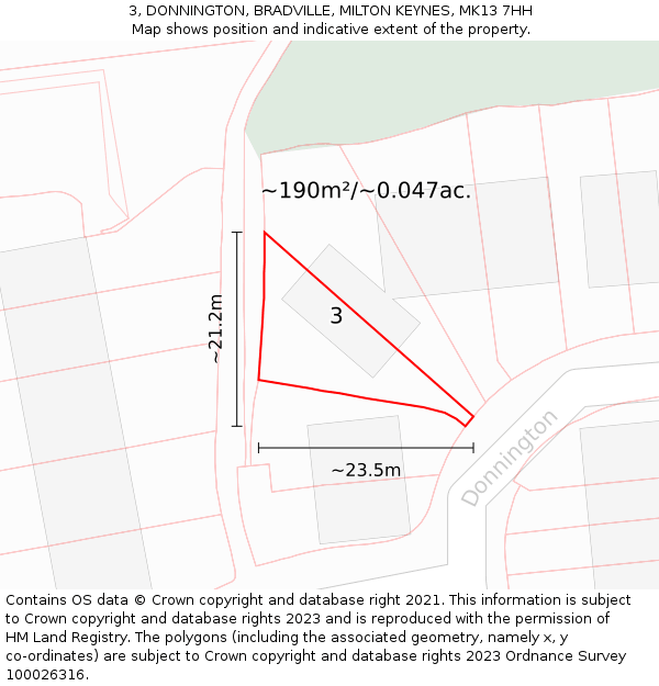 3, DONNINGTON, BRADVILLE, MILTON KEYNES, MK13 7HH: Plot and title map