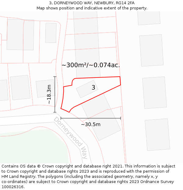 3, DORNEYWOOD WAY, NEWBURY, RG14 2FA: Plot and title map