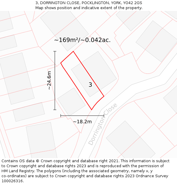 3, DORRINGTON CLOSE, POCKLINGTON, YORK, YO42 2GS: Plot and title map