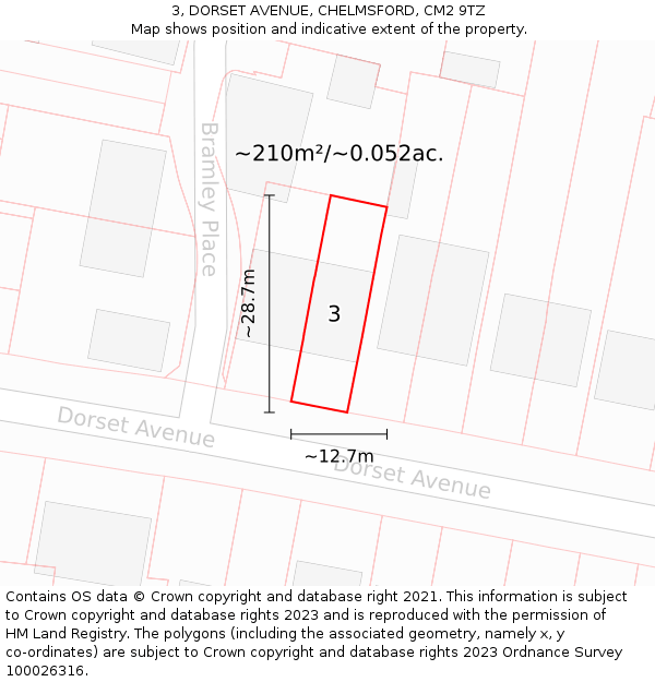 3, DORSET AVENUE, CHELMSFORD, CM2 9TZ: Plot and title map