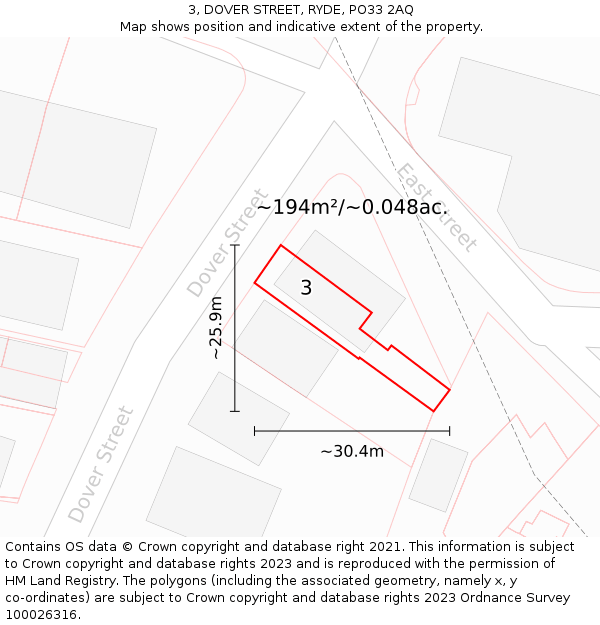 3, DOVER STREET, RYDE, PO33 2AQ: Plot and title map