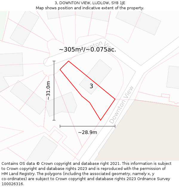 3, DOWNTON VIEW, LUDLOW, SY8 1JE: Plot and title map