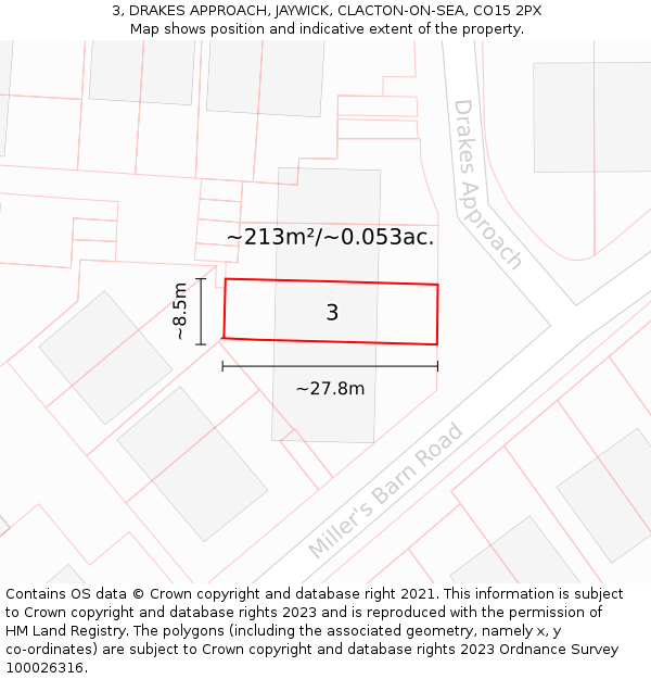 3, DRAKES APPROACH, JAYWICK, CLACTON-ON-SEA, CO15 2PX: Plot and title map