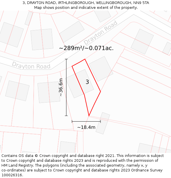 3, DRAYTON ROAD, IRTHLINGBOROUGH, WELLINGBOROUGH, NN9 5TA: Plot and title map