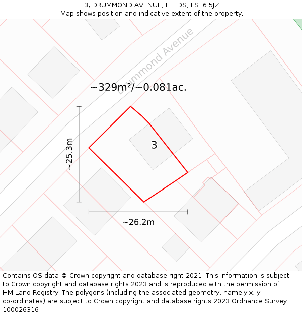 3, DRUMMOND AVENUE, LEEDS, LS16 5JZ: Plot and title map