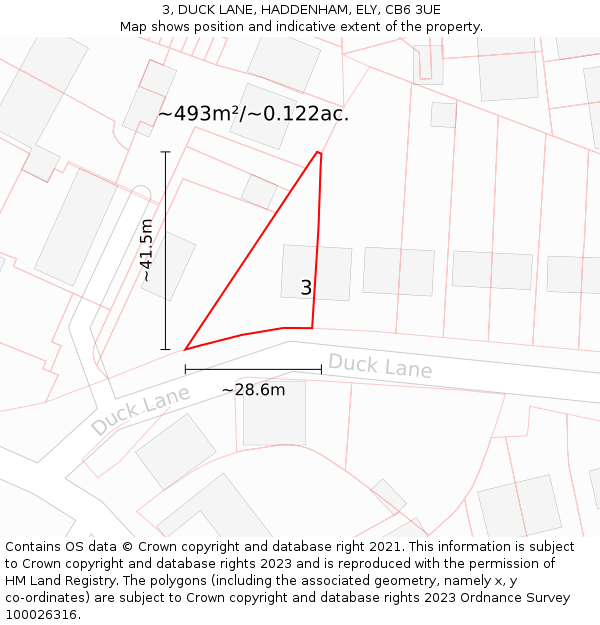 3, DUCK LANE, HADDENHAM, ELY, CB6 3UE: Plot and title map