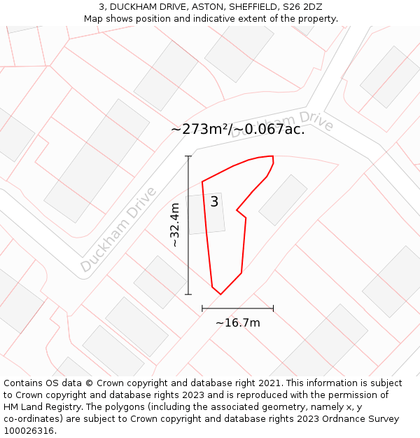 3, DUCKHAM DRIVE, ASTON, SHEFFIELD, S26 2DZ: Plot and title map