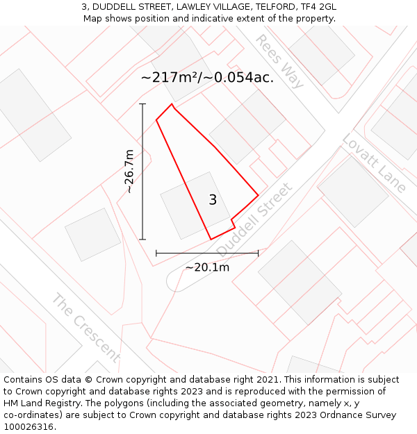 3, DUDDELL STREET, LAWLEY VILLAGE, TELFORD, TF4 2GL: Plot and title map