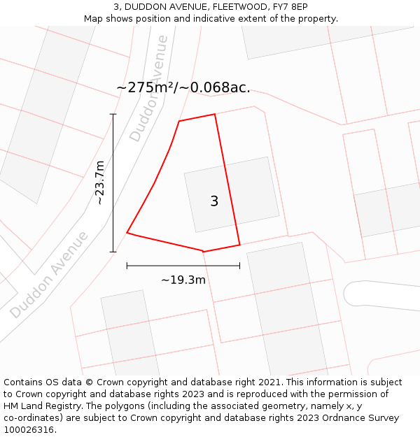 3, DUDDON AVENUE, FLEETWOOD, FY7 8EP: Plot and title map