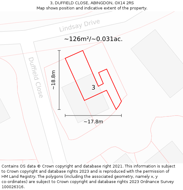3, DUFFIELD CLOSE, ABINGDON, OX14 2RS: Plot and title map