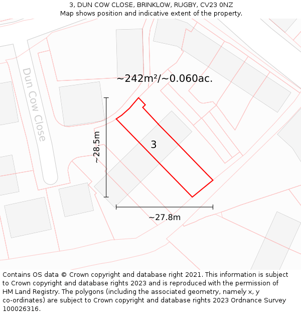 3, DUN COW CLOSE, BRINKLOW, RUGBY, CV23 0NZ: Plot and title map