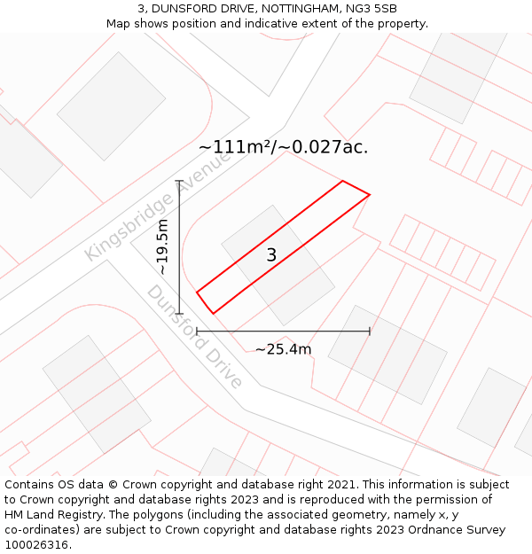 3, DUNSFORD DRIVE, NOTTINGHAM, NG3 5SB: Plot and title map