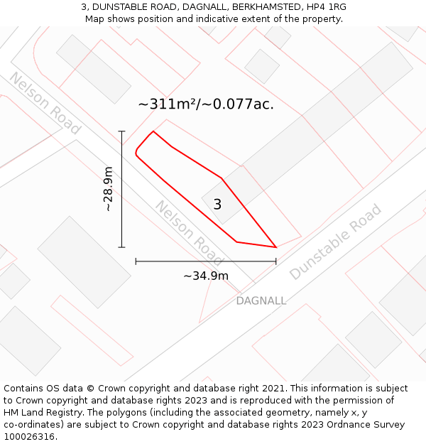 3, DUNSTABLE ROAD, DAGNALL, BERKHAMSTED, HP4 1RG: Plot and title map