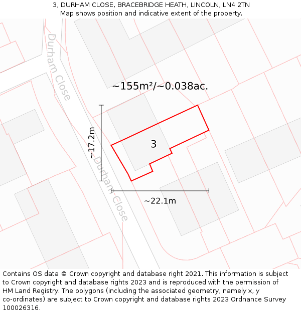 3, DURHAM CLOSE, BRACEBRIDGE HEATH, LINCOLN, LN4 2TN: Plot and title map